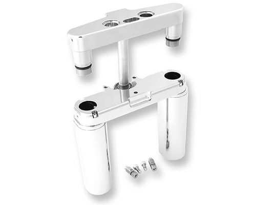 4 Degree Raked Triple Tree Kit - Chrome. Fits FL Softail 1986-2017 with Stock Diameter Front Wheel. - Hawg Halters