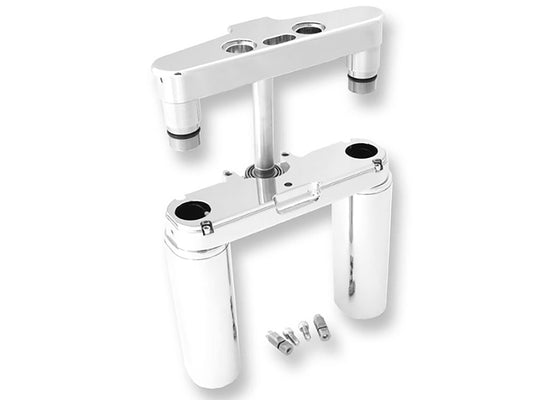 6 Degree Raked Triple Tree Kit - Chrome. Fits FL Softail 1986-2017 with Stock Diameter Wheel For Trike Conversion - Hawg Halters