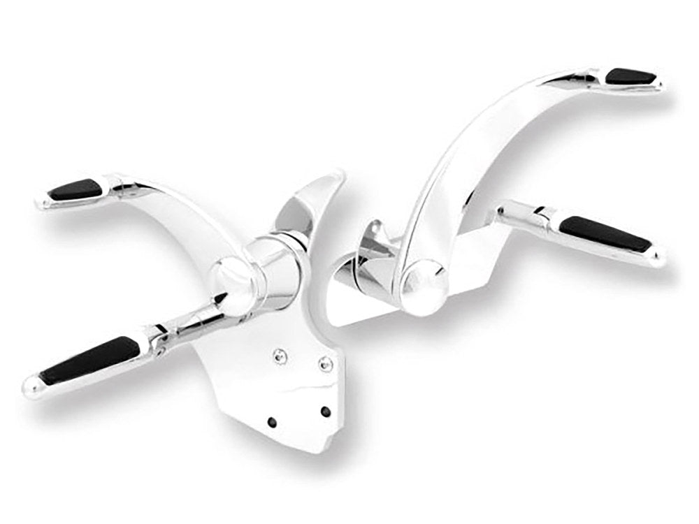 Standard Length Forward Controls with Folding Rubber Inlay Pegs - Chrome. Fits Dyna 1991-2017. - Hawg Halters