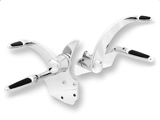 2.5in. Extended Length Forward Controls with Folding Rubber Inlay Pegs - Chrome. Fits Touring 2014up including Trikes. - Hawg Halters