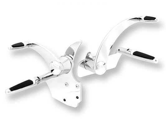 Standard Length Forward Controls with Folding Rubber Inlay Pegs - Chrome. Fits Touring 2014up including Trikes. - Hawg Halters
