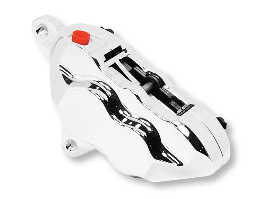 Left Hand Front 4 Piston Caliper - Chrome. Fits Softail 2015up, V-Rod 2006-2017, Touring 2008up & Sportster 2014-2021 - Hawg Halters