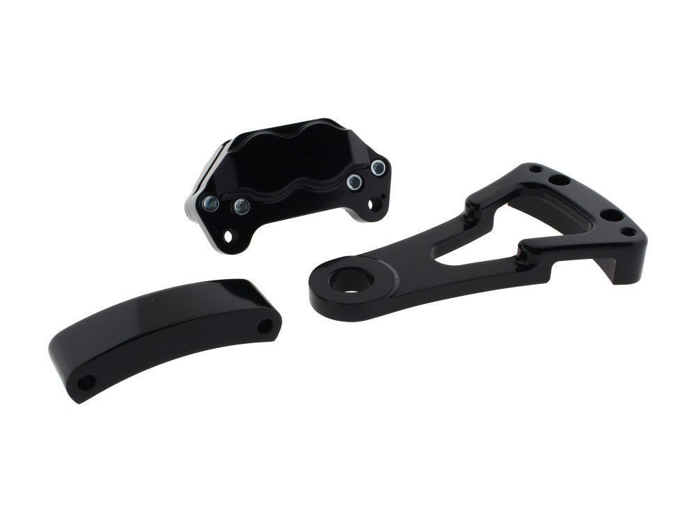 Rear Driveside 4 Piston Caliper & Mounting Bracket - Black. Fits Custom with 1in. Axle. - Hawg Halters