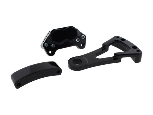 Rear Driveside 4 Piston Caliper & Mounting Bracket - Black. Fits Custom with 1in. Axle. - Hawg Halters