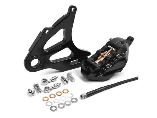 Right Hand Rear 4 Piston Caliper & Mounting Bracket - Black. Fits Softail 2018up - Hawg Halters