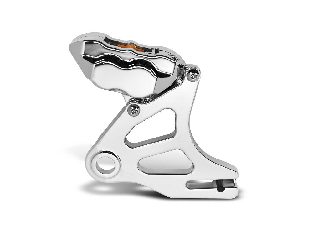 Right Hand Rear 4 Piston Caliper & Mounting Bracket - Chrome. Fits Softail 2018up - Hawg Halters