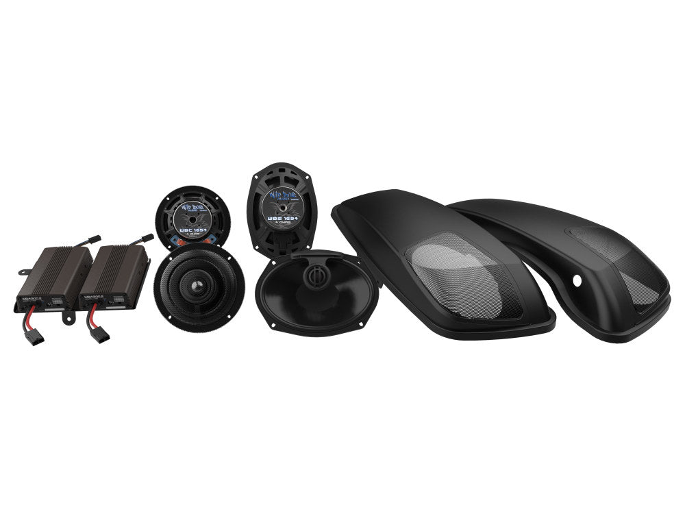 Wild Boar, 600 Watt Amp x 4 Speaker Kit & Saddlebag Lids. Fits Street Glide 2014-2023 - Hog Tunes Audio