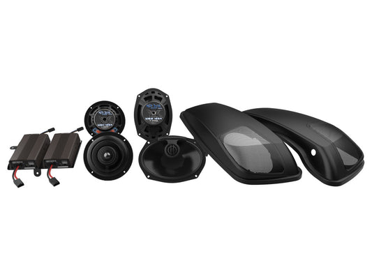 Wild Boar, 600 Watt Amp x 4 Speaker Kit & Saddlebag Lids. Fits Street Glide 2014-2023 - Hog Tunes Audio