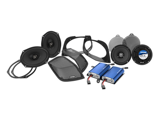 450 Watt Amp x 4 Speaker Kit & Saddlebag Lid Retro Cut In Kit. Fits Street Glide 2014-2023 & Road Glide 2015-2023 - Hog Tunes Audio