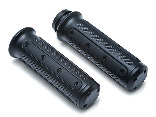 Heavy Industry Handgrips - Black. Fits Big Twin 2008-2024 with Throttle-by-Wire - Kuryakyn
