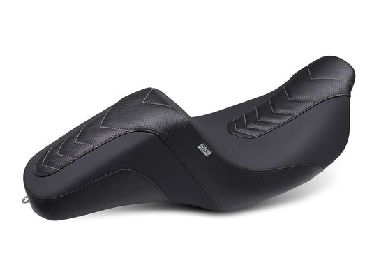 Squareback Signature Series Seat - Black with Gun Metal Thread. Fits Most Touring 2008-2024 - Kodlin