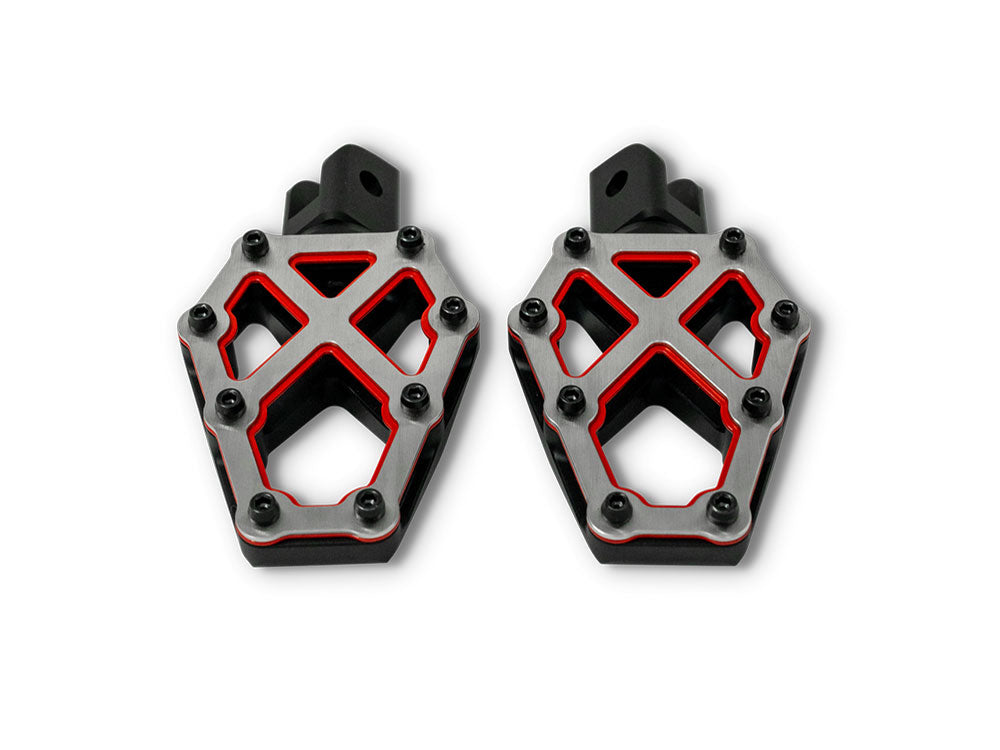 NXL Redline Footpegs - Black,Red & Stainless. Fits Softail 2018up, Pan America 2021up & Sportster S 2021up Front Rider - Kodlin