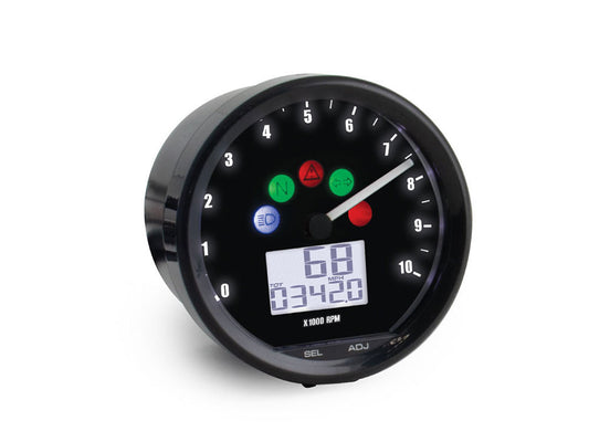 2-1/2in. Vintage Style Digital Speedometer with Tachometer - Black. - Koso