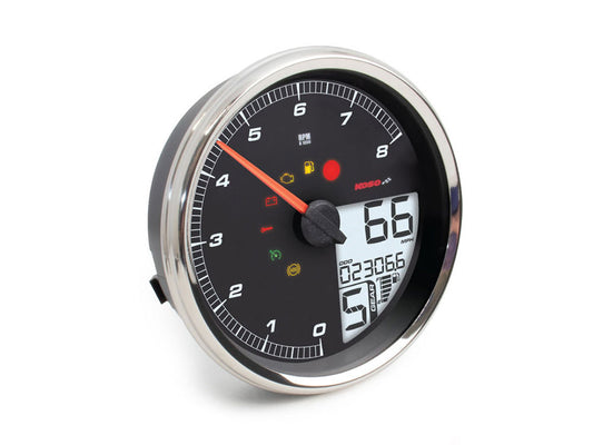 4-1/2in. Tank Mount Speedometer with Tachometer - Silver. Fits Softail 2011-2017, Road King 2014up & Dyna Switchback, Custom & Fat Bob 2012-2017. - Koso