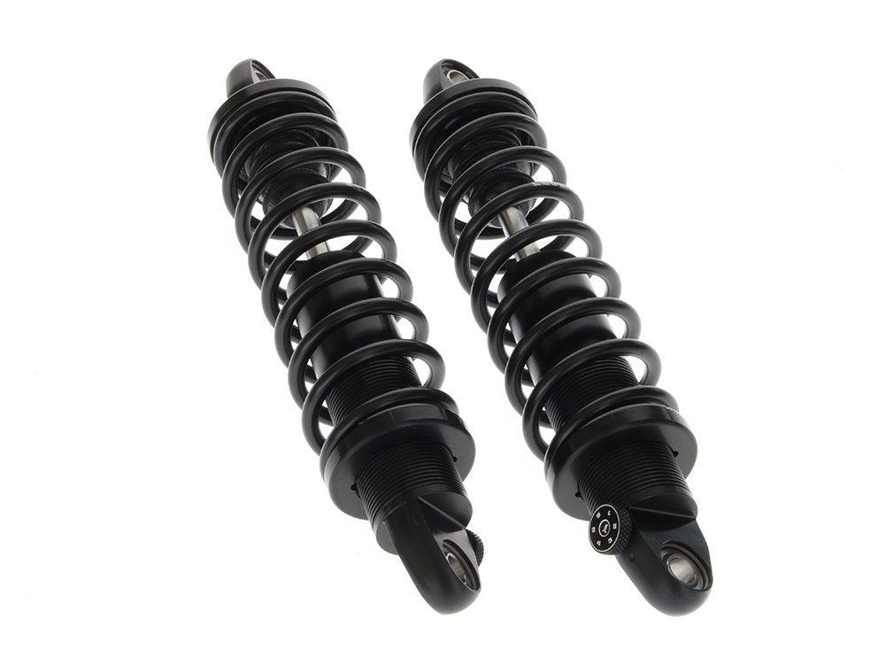 REVO-A Series, 13in. Adjustable Rear Shock Absorbers - Black. Fits Dyna 1991-2017. - Legend Suspension