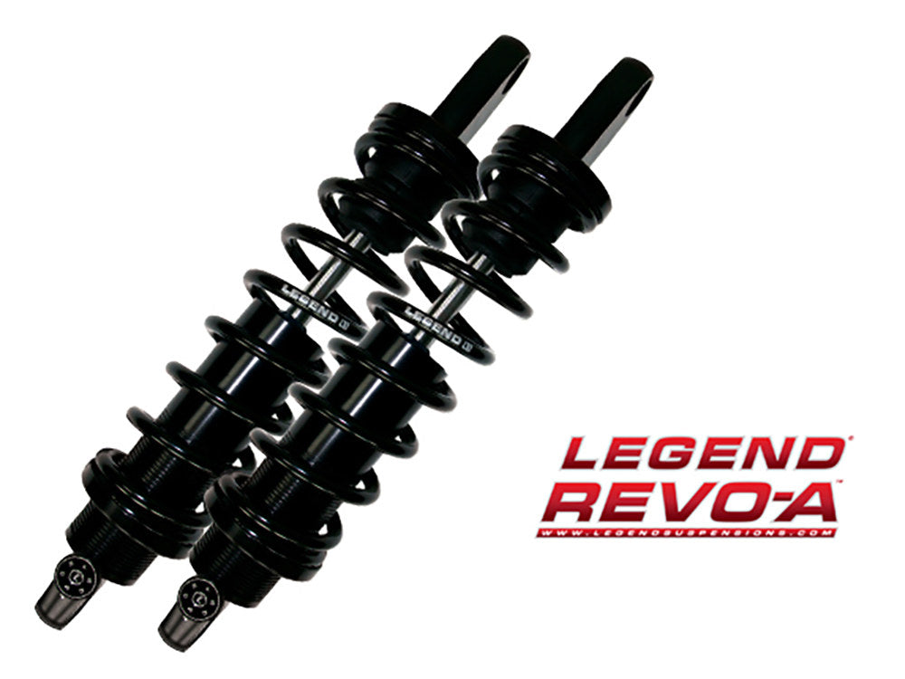 REVO-A Series, 14in. Adjustable Rear Shock Absorbers - Black. Fits Dyna 1991-2017. - Legend Suspension