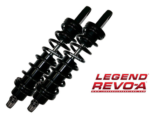 REVO-A Series, 14in. Adjustable Heavy Duty Spring Rate Rear Shock Absorbers -Black. Fits Dyna 1991-2017. - Legend Suspension