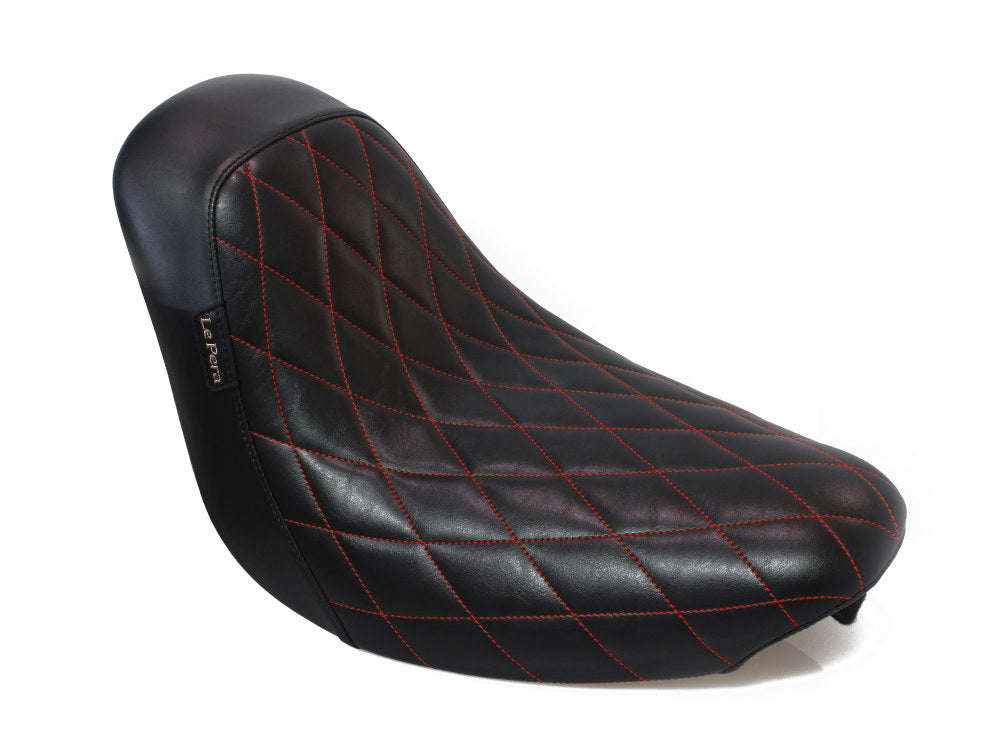 Bare Bones Solo Seat with Red Diamond Stitch. Fits Softail 2006-2017 with 200 OEM Rear Tyre. - LePera Seats