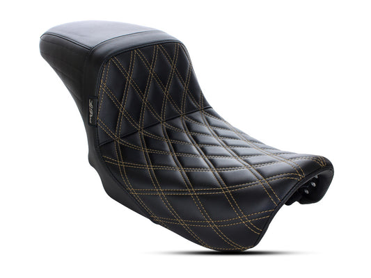 Kickflip Dual Seat with Gold Double Diamond Stitch. Fits Dyna 2006-2017. - LePera Seats