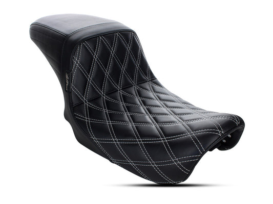 Kickflip Dual Seat with White Double Diamond Stitch. Fits Dyna 2006-2017. - LePera Seats