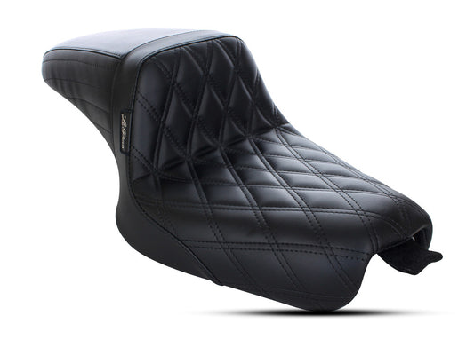 Kickflip Dual Seat with Black Double Diamond Stitch. Fits Sportster 2004-2006 & Sportster 2010-2021 Models with either 3.3 or 4.5 Gallon Tank. - LePera Seats