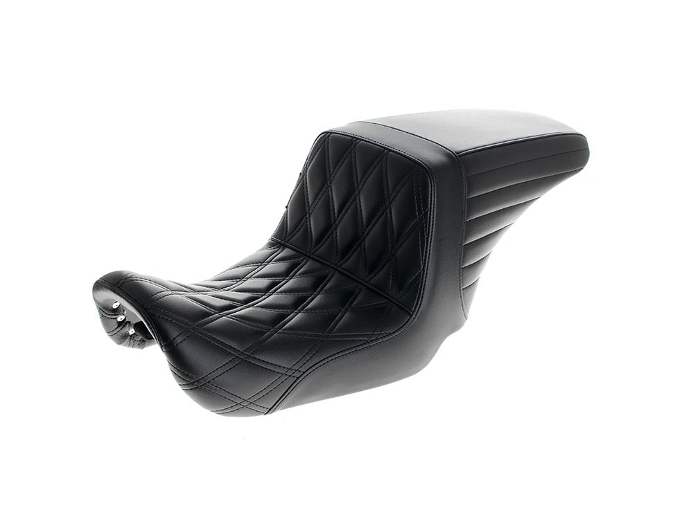 Kickflip Up Front Reduced Reach Dual Seat with Black Double Diamond Stitch. Fits Dyna 2006-2017. - LePera Seats
