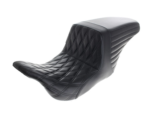 Kickflip Dual Seat Up Front Reduced Reach with Black Double Diamond Stitch. Fits Most Touring 2008-2024 - LePera Seats