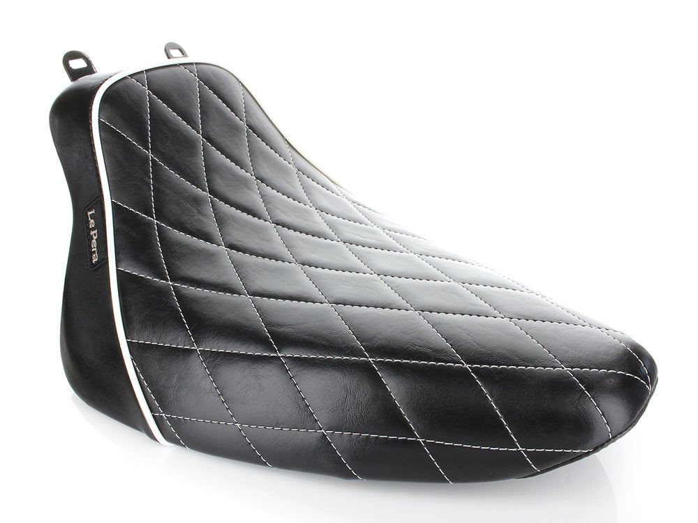 Bare Bones Solo Seat with White Stitching & White Piping. Fits Softail 2008-2017 with 150 OEM Rear Tyre. - LePera Seats