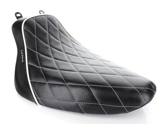 Bare Bones Solo Seat with White Stitching & White Piping. Fits Softail 2008-2017 with 150 OEM Rear Tyre. - LePera Seats