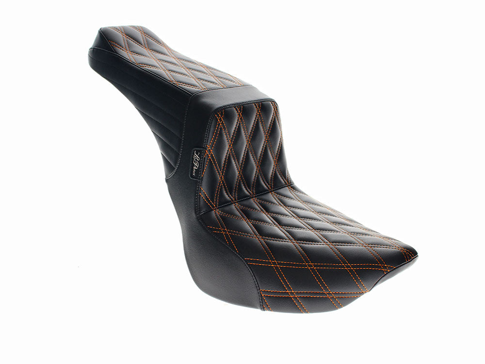TailWhip Dual Seat with Orange Diamond Stitch. Fits Softail Slim & Street Bob 2018up & Standard 2020up. - LePera Seats