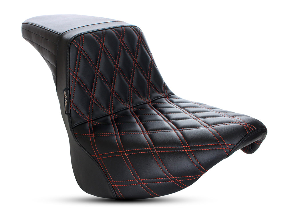 Kickflip Dual Seat with Red Double Diamond Stitch. Fits Softail Slim & Street Bob 2018up & Standard 2020up. - LePera Seats
