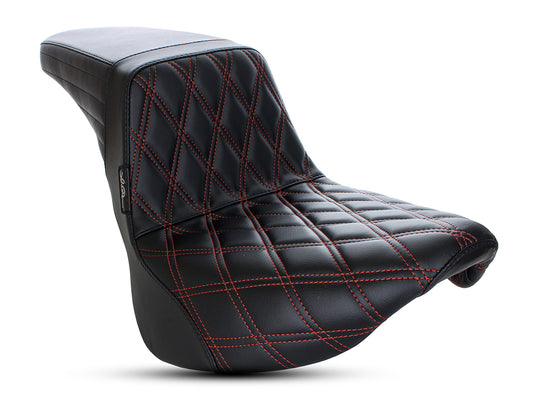 Kickflip Dual Seat with Red Double Diamond Stitch. Fits Softail Slim & Street Bob 2018up & Standard 2020up. - LePera Seats