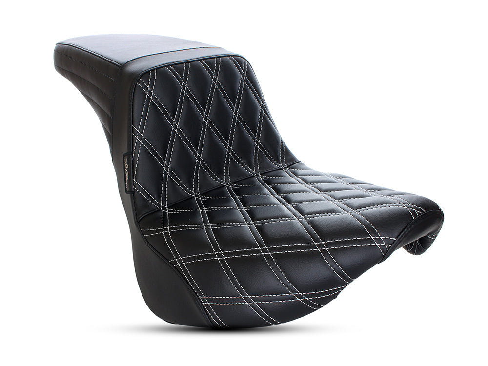Kickflip Dual Seat with White Double Diamond Stitch. Fits Softail Slim & Street Bob 2018up & Standard 2020up. - LePera Seats