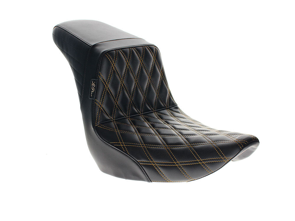 KickFlip Dual Seat with Gold Double Diamond Stitch. Fits Sport Glide & Low Rider 2018up & Low Rider S 2020up. - LePera Seats