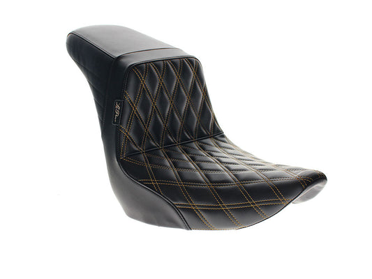 KickFlip Dual Seat with Gold Double Diamond Stitch. Fits Sport Glide & Low Rider 2018up & Low Rider S 2020up. - LePera Seats