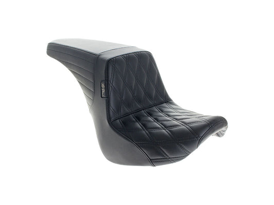Kickflip Up Front Reduced Reach Dual Seat with Black Double Diamond Stitch. Fits Softail Slim & Street Bob 2018up & Standard 2020up. - LePera Seats