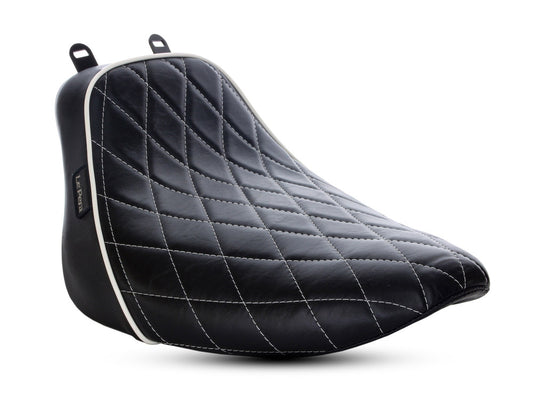 Bare Bones Solo Seat with White Diamond Stitch & Piping. Fits Softail Deluxe 2018-2020 & Heritage Classic 2018up - LePera Seats