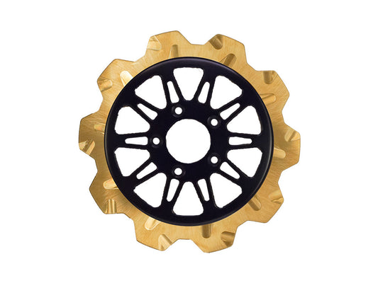 11.5in. Rear Omega Crown Disc Rotor - Gold Band & Black Carrier. Fits Big Twin 2000up & Sportster 2000-2010. - Lyndall Brakes