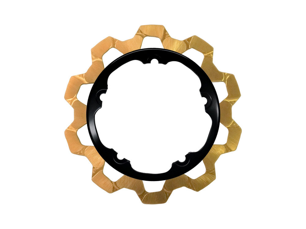 11.8in. Front Bow-Tie Disc Rotor - Gold Band & Black Carrier. Fits V-Rod & Dyna 2006-2017 Models with OEM Cast Wheel. - Lyndall Brakes