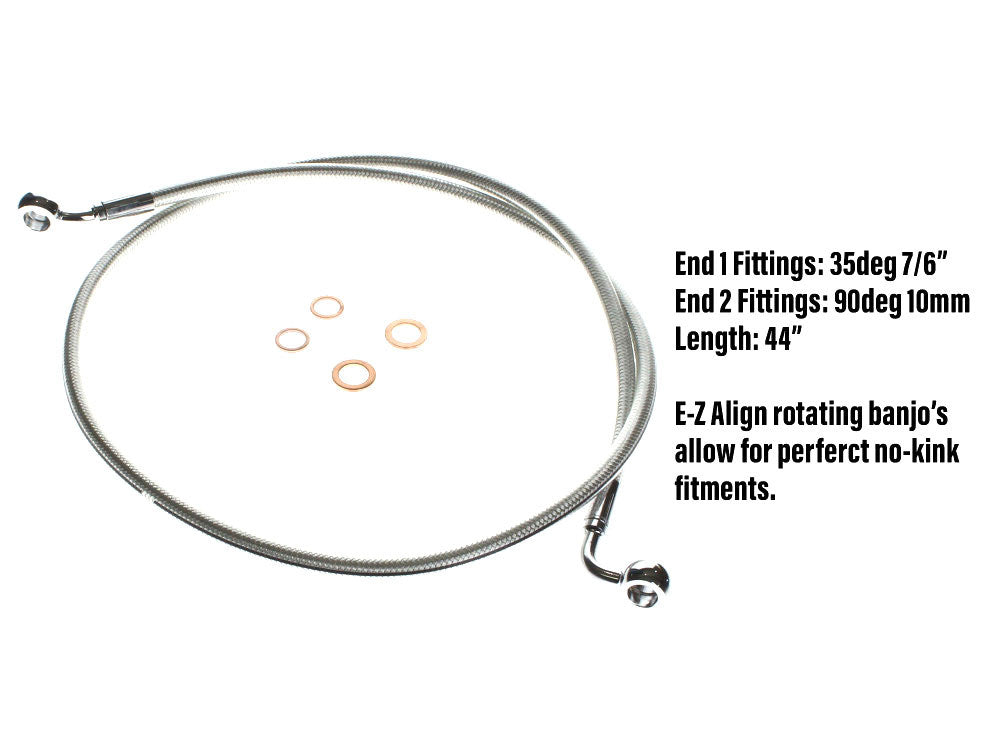 44in. E-Z Align Front Brake Line with 7/16in. x 35 Degree Banjo - Sterling Chromite. - Magnum Shielding