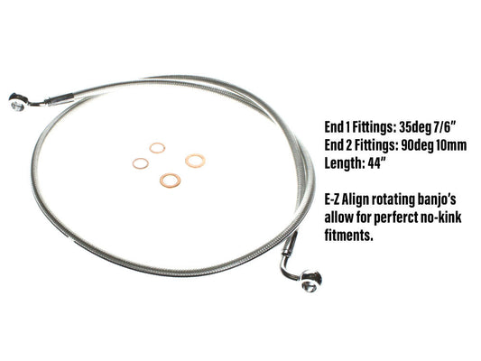 44in. E-Z Align Front Brake Line with 7/16in. x 35 Degree Banjo - Sterling Chromite. - Magnum Shielding