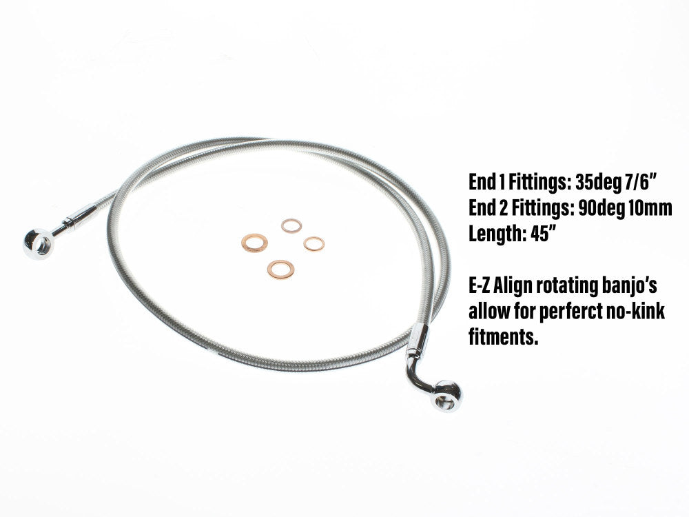 45in. E-Z Align Front Brake Line with 7/16in. x 35 Degree Banjo - Sterling Chromite. - Magnum Shielding