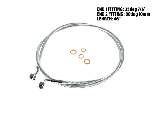 46in. E-Z Align Front Brake Line with 7/16in. x 35 Degree Banjo - Sterling Chromite. - Magnum Shielding