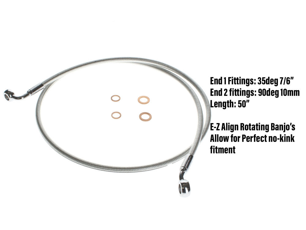48in. E-Z Align Front Brake Line with 7/16in. x 35 Degree Banjo - Sterling Chromite. - Magnum Shielding