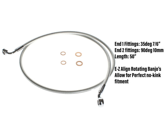 48in. E-Z Align Front Brake Line with 7/16in. x 35 Degree Banjo - Sterling Chromite. - Magnum Shielding