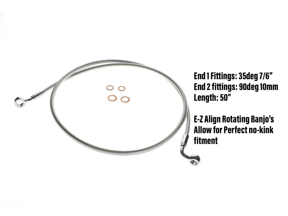 50in. E-Z Align Front Brake Line with 7/16in. x 35 Degree Banjo - Sterling Chromite. - Magnum Shielding