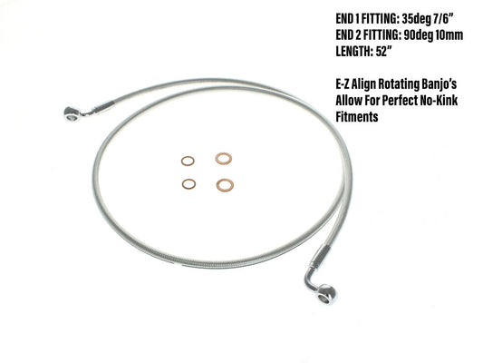 52in. E-Z Align Front Brake Line with 7/16in. x 35 Degree Banjo - Sterling Chromite. - Magnum Shielding