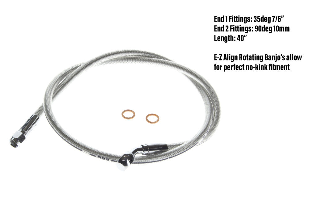 42in. E-Z Align Front Brake Line with 7/16in. x 180 Degree Banjo - Sterling Chromite. - Magnum Shielding