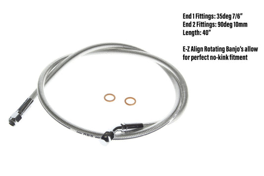 42in. E-Z Align Front Brake Line with 7/16in. x 180 Degree Banjo - Sterling Chromite. - Magnum Shielding