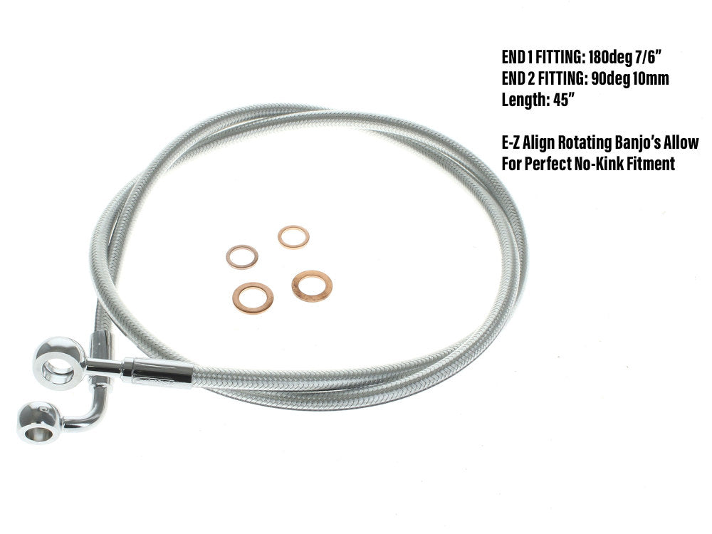 45in. E-Z Align Front Brake Line with 7/16in. x 180 Degree Banjo - Sterling Chromite. - Magnum Shielding